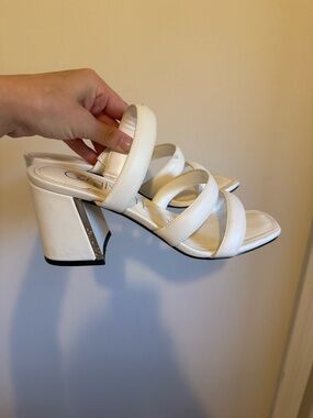 Calvin Klein White Strappy Block Heel Sandals